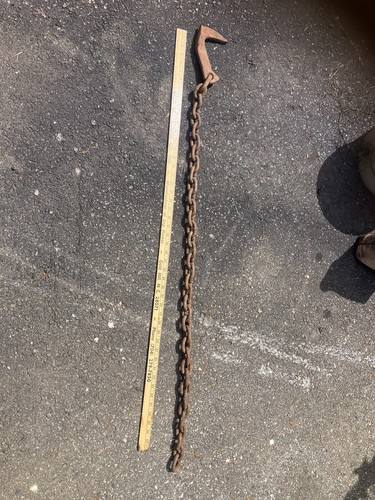 Antique log dog with chain - antique-log,